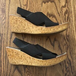 Charleston Shoe Co. Cork Black Wedge Sandals size 7.5
